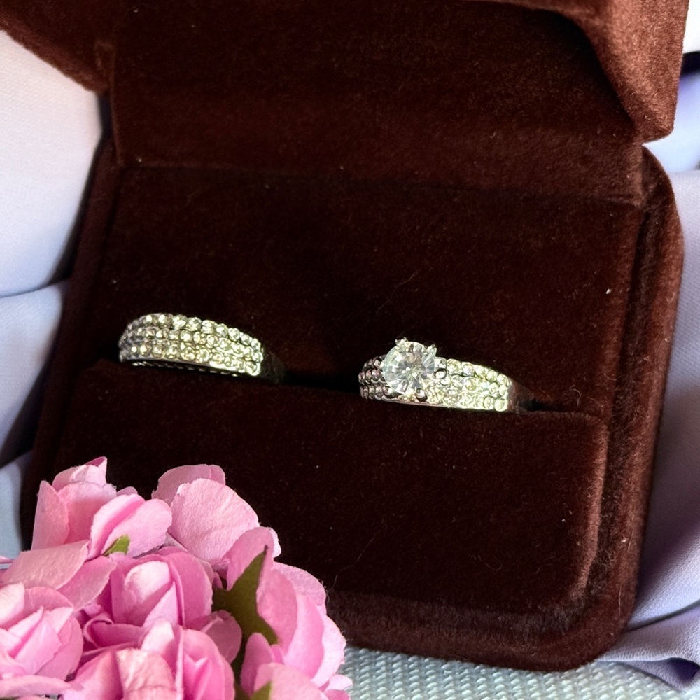 Bridal Classic Silver Duo Rings with Gems